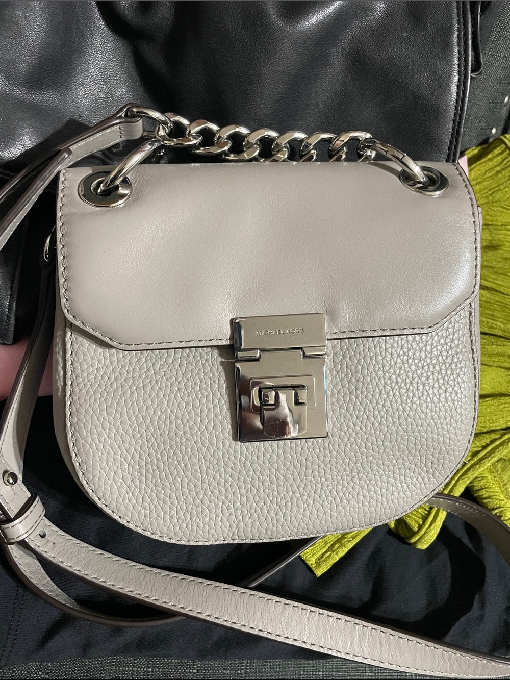 Michael Kors Small Leather Crossbody Bag in Light Gray